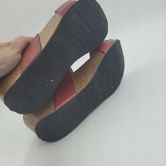 Lola Sabbia Eric Michael Liat Red Leather Double Strap Wedge Sandal Size 40 / 10 - Picture 8 of 12